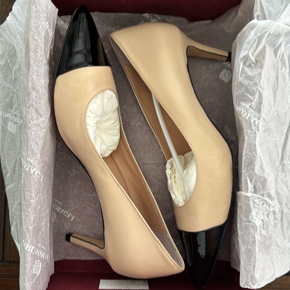 Bruno Magli Women's Tara Capped-Toe Pumps - Cream, Black Patent Elegant - Picture 2 of 9